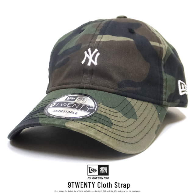 NEW ERA ニューエラ カーブバイザーキャップ 9TWENTY クロスストラップ ニューヨーク・ヤンキース ミニロゴ ウッドランドカモ × ホワイト 11914535