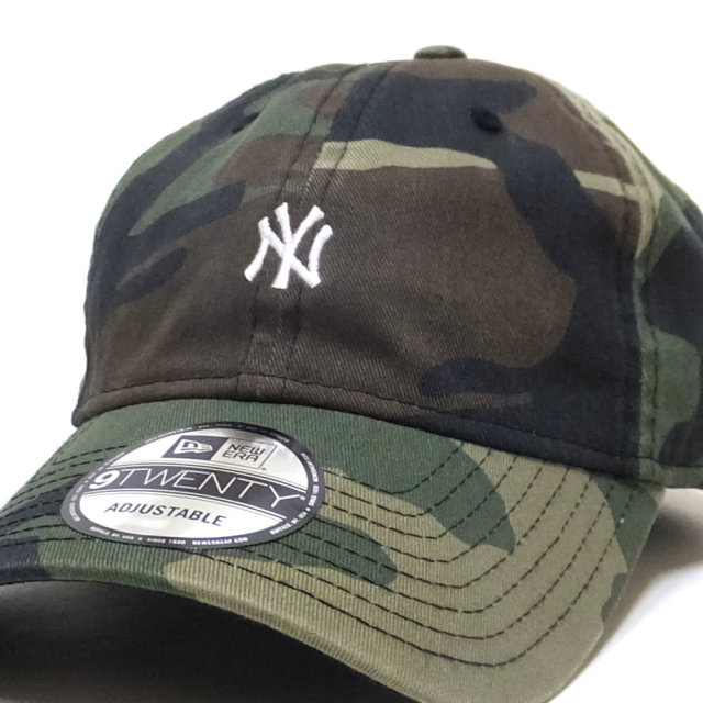 NEW ERA ニューエラ カーブバイザーキャップ 9TWENTY クロスストラップ ニューヨーク・ヤンキース ミニロゴ ウッドランドカモ × ホワイト 11914535