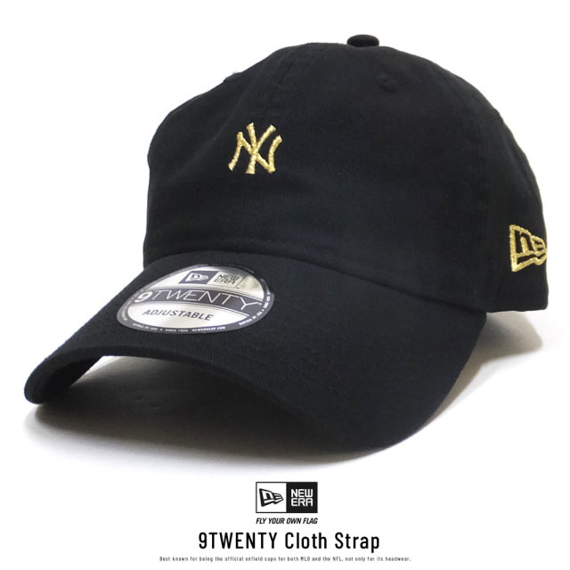 NEW ERA ニューエラ カーブバイザーキャップ 9TWENTY クロスストラップ ニューヨーク・ヤンキース ミニロゴ ブラック × ゴールド 11914539