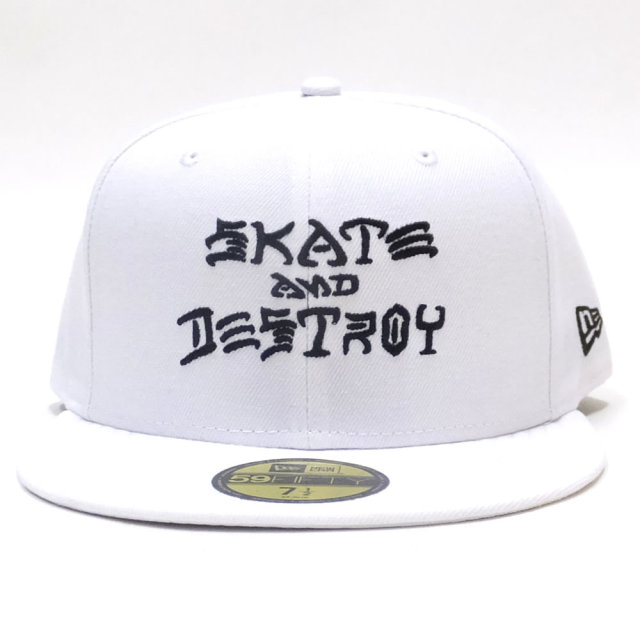 NEW ERA ニューエラ フラットバイザーキャップ 59FIFTY Thrasher スラッシャー SKATE AND DESTROY ホワイト × ブラック 11914542