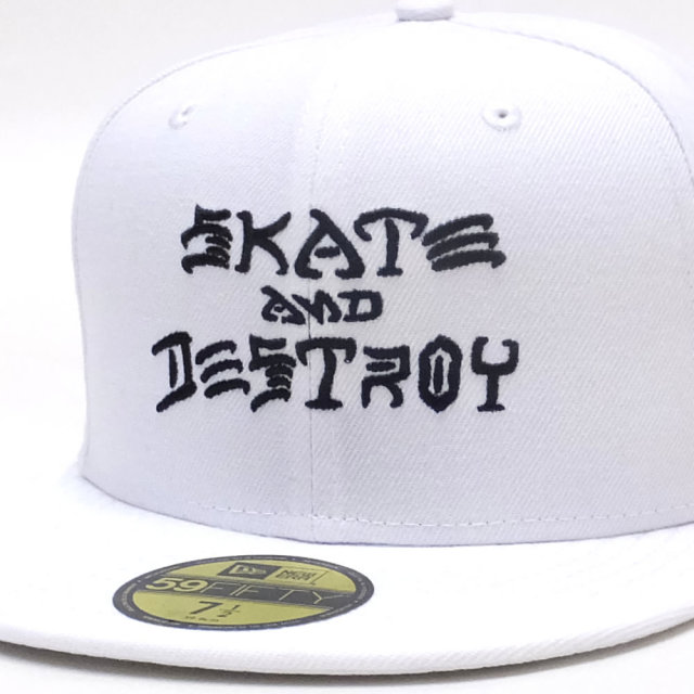 NEW ERA ニューエラ フラットバイザーキャップ 59FIFTY Thrasher スラッシャー SKATE AND DESTROY ホワイト × ブラック 11914542