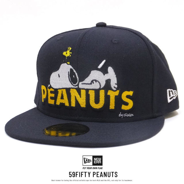 NEW ERA ニューエラ フラットバイザーキャップ 59FIFTY PEANUTS スヌーピー オン ロゴ ネイビー 11914546