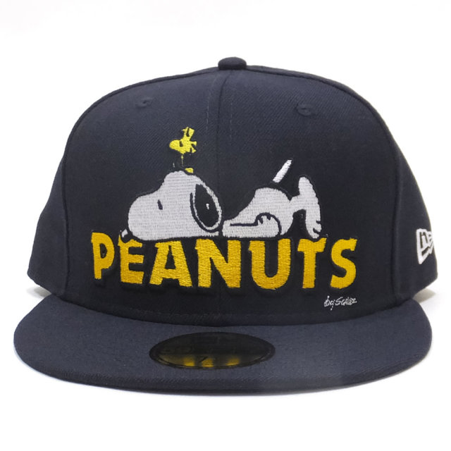 NEW ERA ニューエラ フラットバイザーキャップ 59FIFTY PEANUTS スヌーピー オン ロゴ ネイビー 11914546