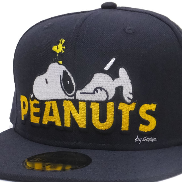NEW ERA ニューエラ フラットバイザーキャップ 59FIFTY PEANUTS スヌーピー オン ロゴ ネイビー 11914546