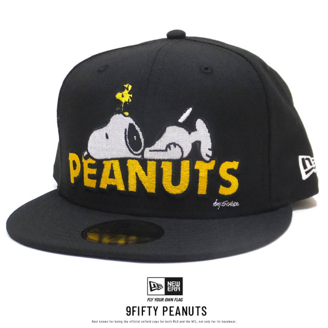 NEW ERA ニューエラ フラットバイザーキャップ 59FIFTY PEANUTS スヌーピー オン ロゴ ブラック 11914547