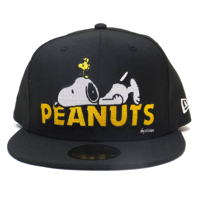 NEW ERA ニューエラ フラットバイザーキャップ 59FIFTY PEANUTS スヌーピー オン ロゴ ブラック 11914547