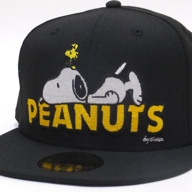 NEW ERA ニューエラ フラットバイザーキャップ 59FIFTY PEANUTS スヌーピー オン ロゴ ブラック 11914547