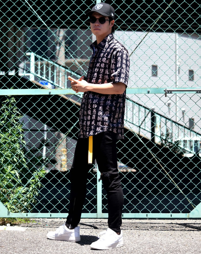 DOP ディーオーピー サテン 半袖シャツ メンズ 大きいサイズ 漢字総柄 b系 hiphop ヒップホップ ファッション DPOT017