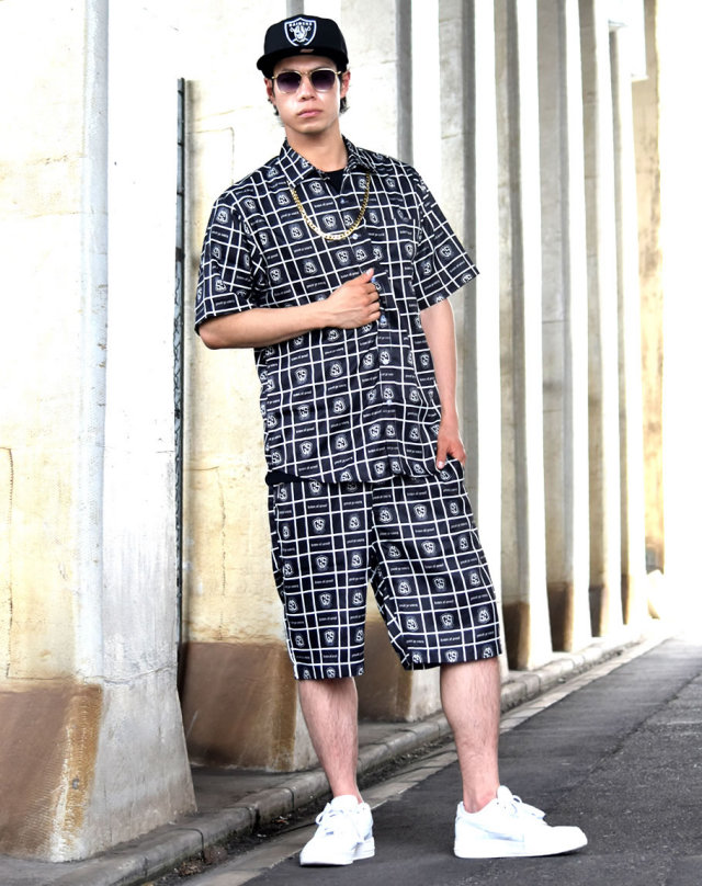 DOP ディーオーピー 半袖 セットアップ メンズ 大きいサイズ GSロゴ 総柄 b系 hiphop ヒップホップ ファッション DPST151