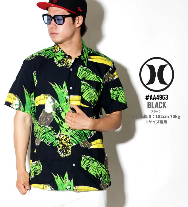 HURLEY ハーレー 半袖 アロハシャツ メンズ ヤシの葉 サーフ系 ストリート系 スケーター ファッション AA4963 HAOT003