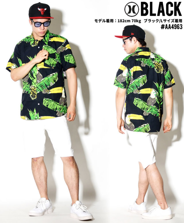 HURLEY ハーレー 半袖 アロハシャツ メンズ ヤシの葉 サーフ系 ストリート系 スケーター ファッション AA4963 HAOT003