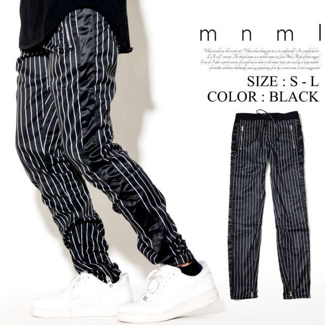 mnml ミニマル トラックパンツ メンズ ピンストライプ サイドライン サイドジップ hiphop ヒップホップ ストリート系 ファッション 通販 18ML-SP384P MLDT012