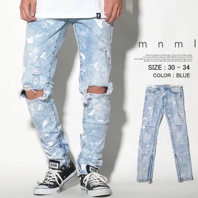 mnml ミニマル デニムパンツ ダメージ ジーンズ メンズ ストリート系 hiphop ヒップホップ ファッション 17ML-AW288D MLDT017
