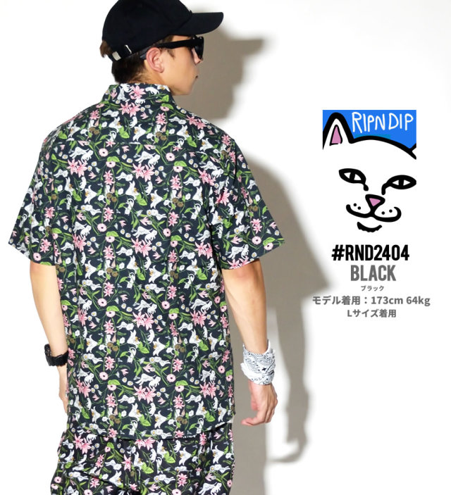 RIPNDIP リップンディップ 半袖シャツ メンズ 花 猫 ネコ 総柄 ストリート系 スケーター ファッション 服 通販 RDOT004