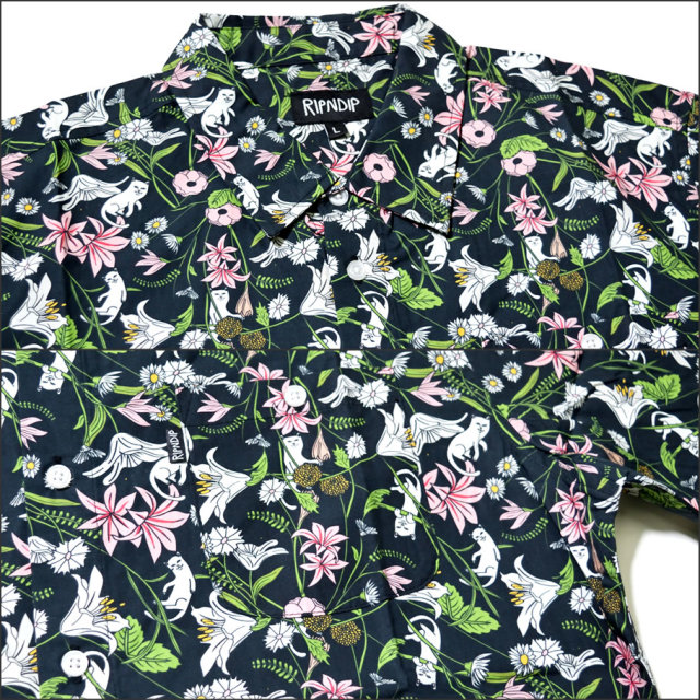 RIPNDIP リップンディップ 半袖シャツ メンズ 花 猫 ネコ 総柄 ストリート系 スケーター ファッション 服 通販 RDOT004