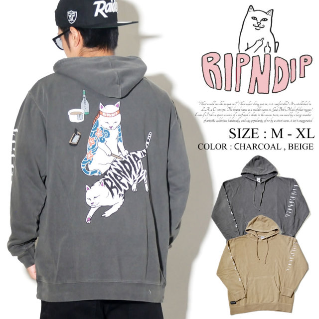 RIPNDIP リップンディップ プルオーバーパーカー メンズ バックプリント 猫 ネコ 彫師 ストリート系 スケーター ファッション 服 通販 RDPT008