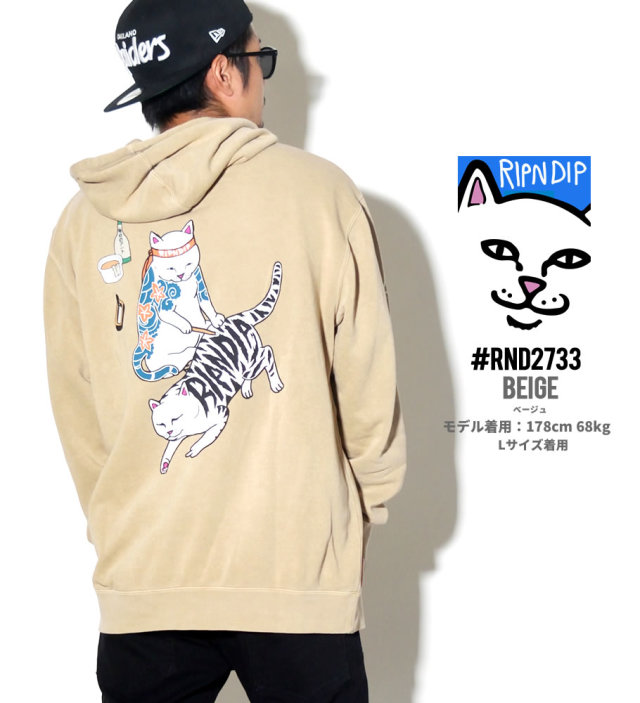 RIPNDIP リップンディップ プルオーバーパーカー メンズ バックプリント 猫 ネコ 彫師 ストリート系 スケーター ファッション 服 通販 RDPT008