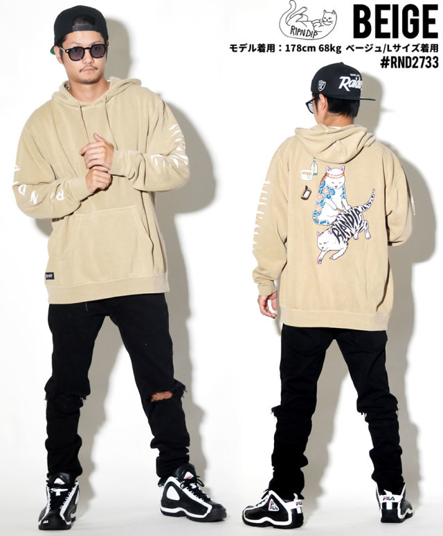 RIPNDIP リップンディップ プルオーバーパーカー メンズ バックプリント 猫 ネコ 彫師 ストリート系 スケーター ファッション 服 通販 RDPT008