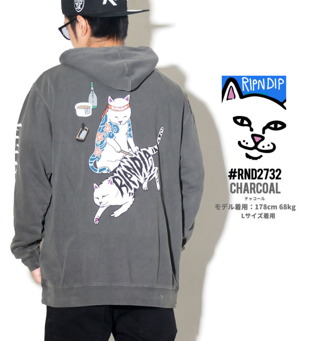 RIPNDIP リップンディップ プルオーバーパーカー メンズ バックプリント 猫 ネコ 彫師 ストリート系 スケーター ファッション 服 通販 RDPT008