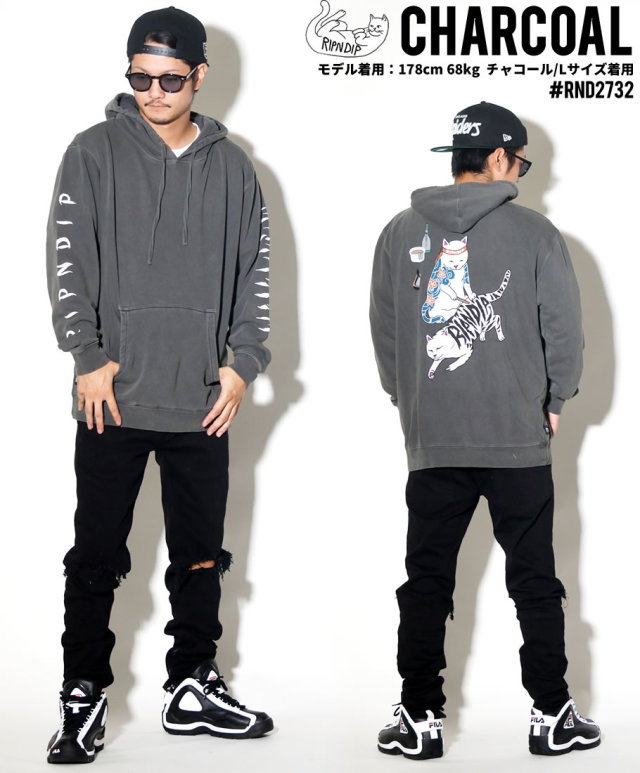 RIPNDIP リップンディップ プルオーバーパーカー メンズ バックプリント 猫 ネコ 彫師 ストリート系 スケーター ファッション 服 通販 RDPT008
