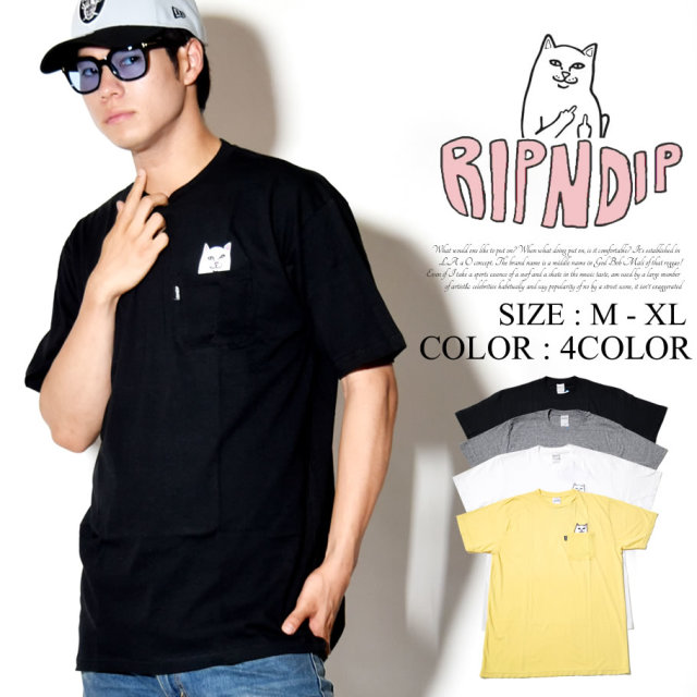 RIPNDIP リップンディップ 半袖 Tシャツ メンズ 胸ポケット 猫 ネコ ストリート系 スケーター ファッション 通販 RDTT012