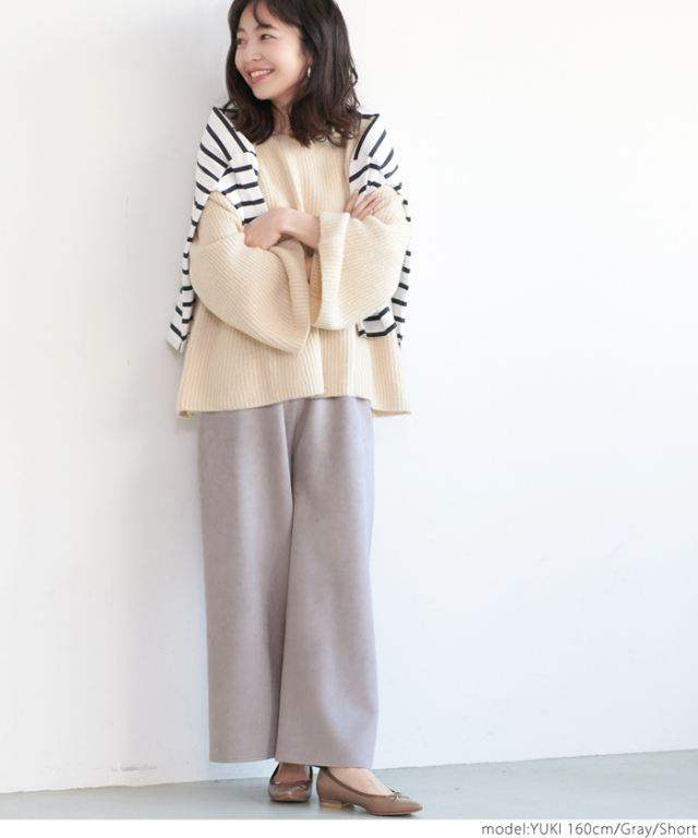 テストフェイクスウェードイージーワイドパンツ ほげほげ レディース  ロング丈 ミモレ丈 ウエストゴム 20aw コカ(16-190712001-01)