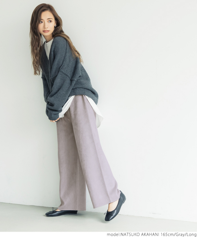 テストフェイクスウェードイージーワイドパンツ ほげほげ レディース  ロング丈 ミモレ丈 ウエストゴム 20aw コカ(16-190712001-01)