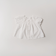 【キッズ80-120】【メール便可】花柄刺繍バルーンスリーブコットンブラウス(子供服 半袖 フレア ボタン 女の子 80 90 100 110 120 co