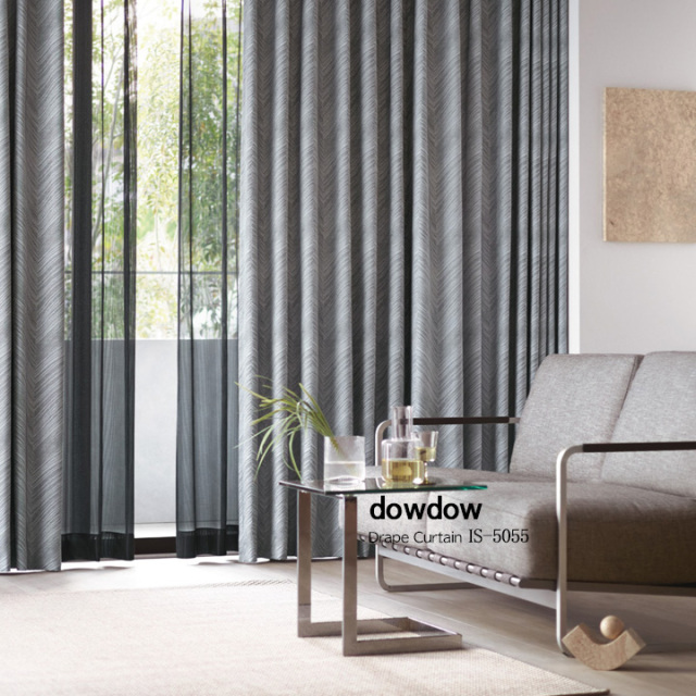 【ミッドセンチュリー】シェプロン柄のジャガード織のドレープカーテン【IS-5055】グレー