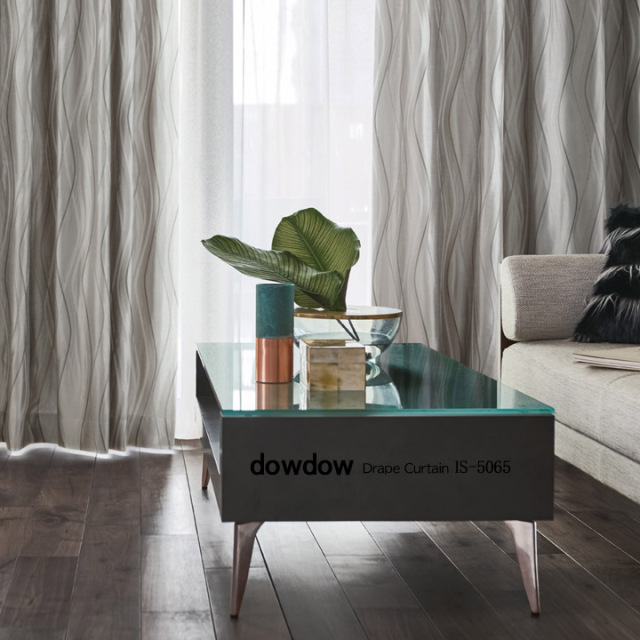 【ミッドセンチュリー】透明感のあるウエーブラインのドレープカーテン【IS-5065】グレー