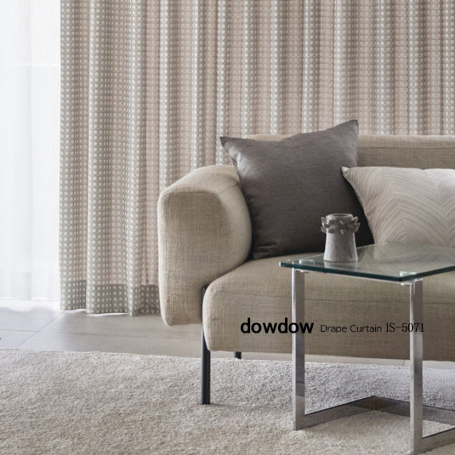 【ミッドセンチュリー】小さな幾何学柄のジャガード織のドレープカーテン【IS-5071】アイボリー&ベージュ