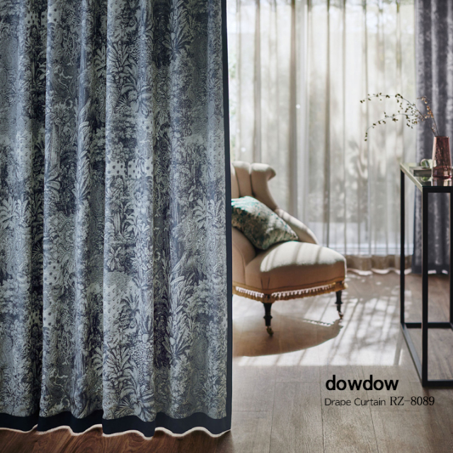 【アメリカンクラシック】森の風景のジャガード織のドレープカーテン【RZ-8089】ネイビー