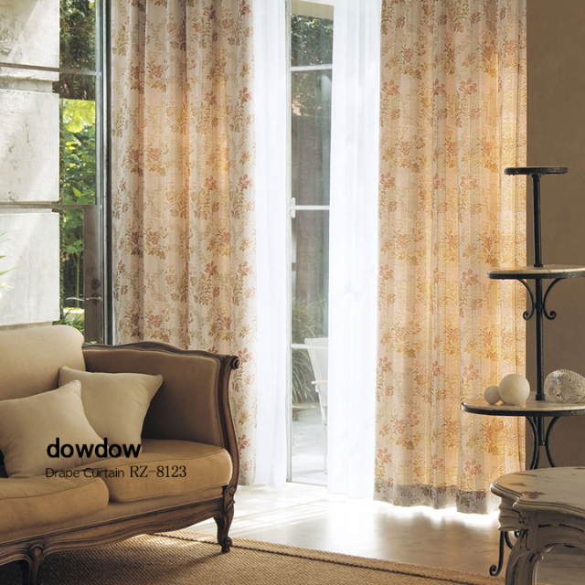 【アンティークラシック】ボタンの花柄のジャガード織のドレープカーテン【RZ-8123】ピンク&ベージュ
