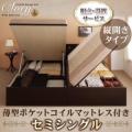 〈組立設置〉ガス圧式大容量収納ベッド【clory】クローリー セミシングル【縦開き】薄型ポケットコイルマットレス付き