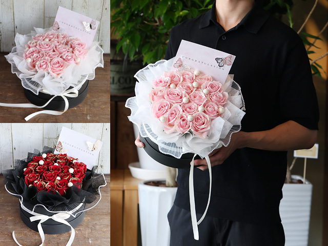 【生花】新発売!dressシュガーローズ~ドレスを纏ったBOXアレンジメント・グリッター~ 【プロポーズ・誕生日・結婚記念日・母の日・卒園入園祝い・卒業入学祝い・退任退職祝い・出産祝い・クリスマス・長寿祝いにおすすめ】【送料無料(※一部地域を除く)】