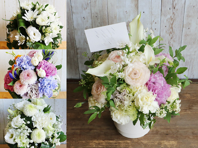 【生花】供養のアレンジメント(M)~法要・命日・お彼岸・喪中見舞い・母の日参り・お盆・初盆などのお供えの花【おまかせアレンジ(白上がり・色花)】【送料一律880円(※一部地域を除く)】