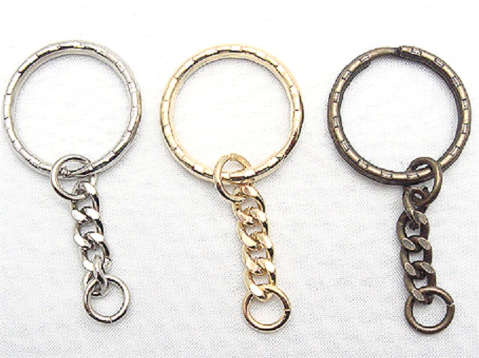 チェーン付き 波2重リング キーホルダー金具 キーホルダーパーツ K12880。 カラーはシルバー、ゴールド、アンティークとなります。