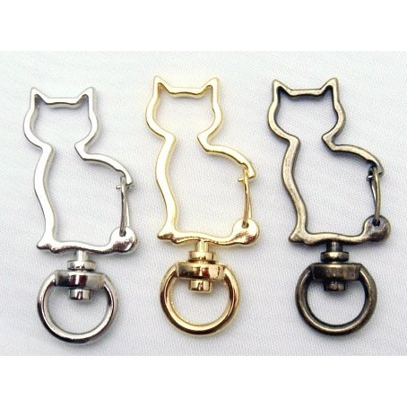 キーホルダー用 ネコ 猫 アミナスカン 全長41ミリ、メッキカラーはシルバー、ゴールド、アンティークとなります。