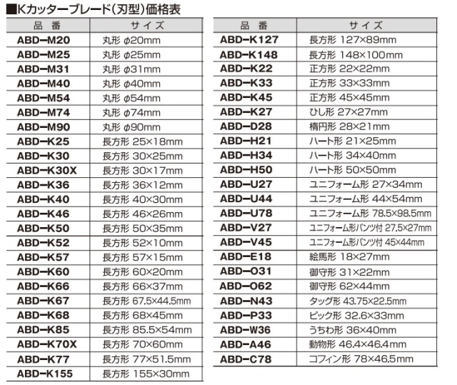 KカッターABA-KC-400/Kカッターブレード刃型(抜き型）