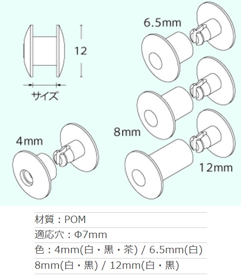 12ミリ径 プラスチックカシメ 工具なしで手で留められるプラスチックリベット 日本製 U00100