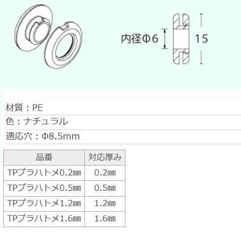 15ミリ径 プラスチックハトメ プラハトメ 日本製 U00300
