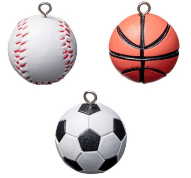 サッカー、バスケットボール、野球、バレーボール、ゴルフ、アメフト、テニス、バドミントンなどの各種スポーツのボール型チャーム。