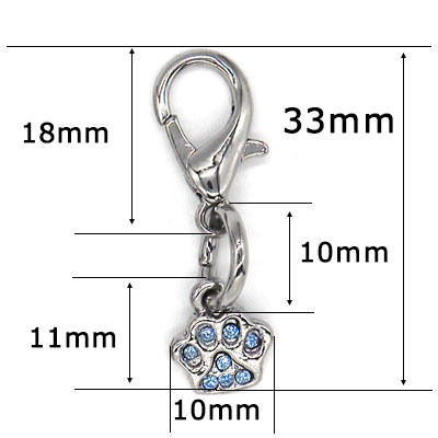 キラキラ 肉球チャーム クリスタルブルー カニカン マルカン付き