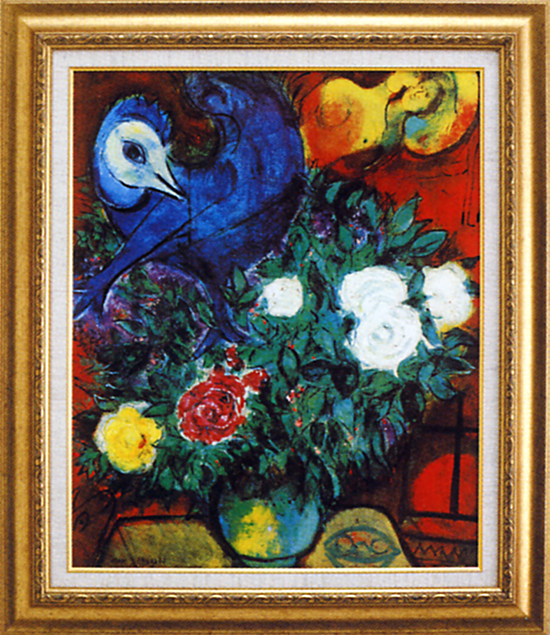 アンティーク複製画 魔女？ 不気味な[シャガール] 【バラ色の家】額に  