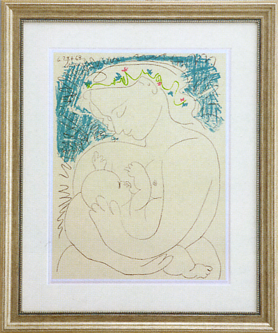 ピカソ　リトグラフ　母と子 パブロ ピカソ「母と子」額縁4色選択可能 作品証明書 展示用