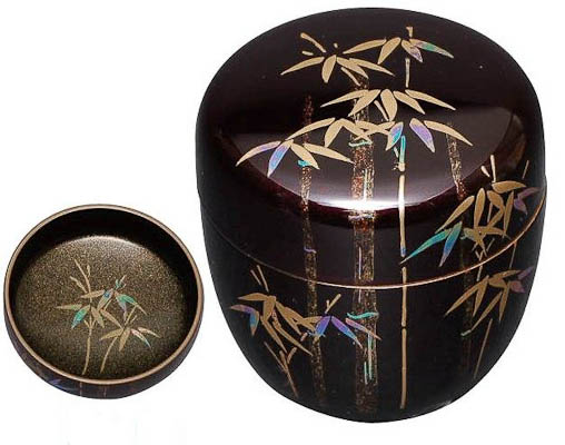 星野東雲 秋草蒔絵溜塗中棗(内梨子地) 茶道具（茶道具 棗] 溜塗