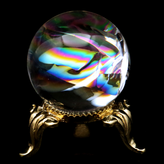 アイリスクォーツ 丸玉 水晶 虹入り AA 天然 台座付き レインボー パワーストーン 天然石 1点もの 置き物 玉 球 本物 風水 グッズ 占い