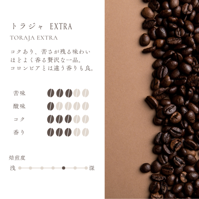 トラジャEXTRA : 少しコクがあり苦さが残る味(★3.5)