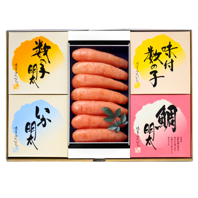 【新商品】珍味玉手箱C(辛子明太子300g、数の子明太・味付数の子・いか明太・鯛明太 各100g)