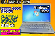 Dell Windows7 デル INSPIRON 1526 Sempron 3600+(2.0GHz) メモリ1GB DVDマルチ 無線LAN